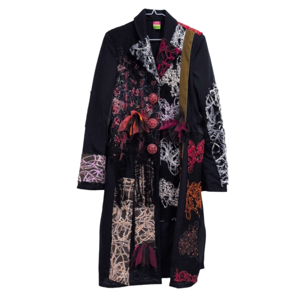 Save The Queen Mesh Flowers Trench Boho Vintage Italy Coat y2k Size M